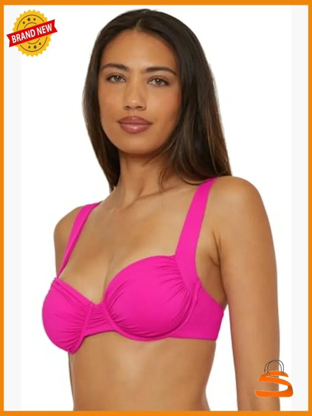 Adjustable Shirred Underwire Bikini Top Medium Nylon Spandex Swimwear